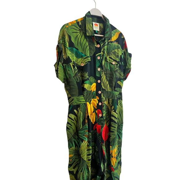 Farm Rio Cocoa Forest Jumpsuit Romper Size: Large Tropical Beach Vacation - Picture 9 of 11